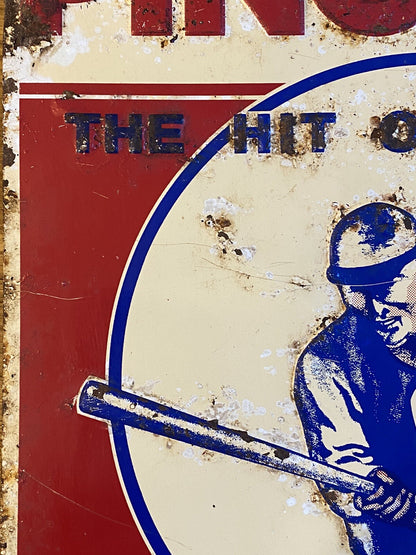 Original Vintage Antique Pinch Hit Chewing Tobacco Baseball Tin Sign Not Enamel