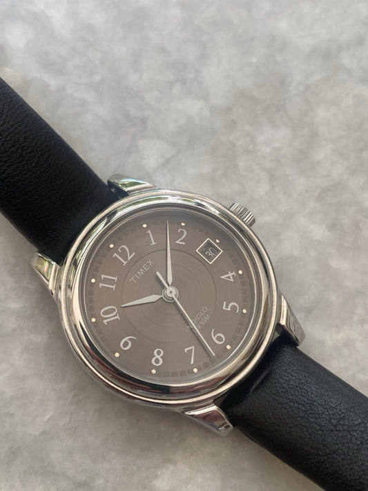 New Timex Watch Ladies Indiglo Black Leather Strap Quartz Water Resistant 5 ATM