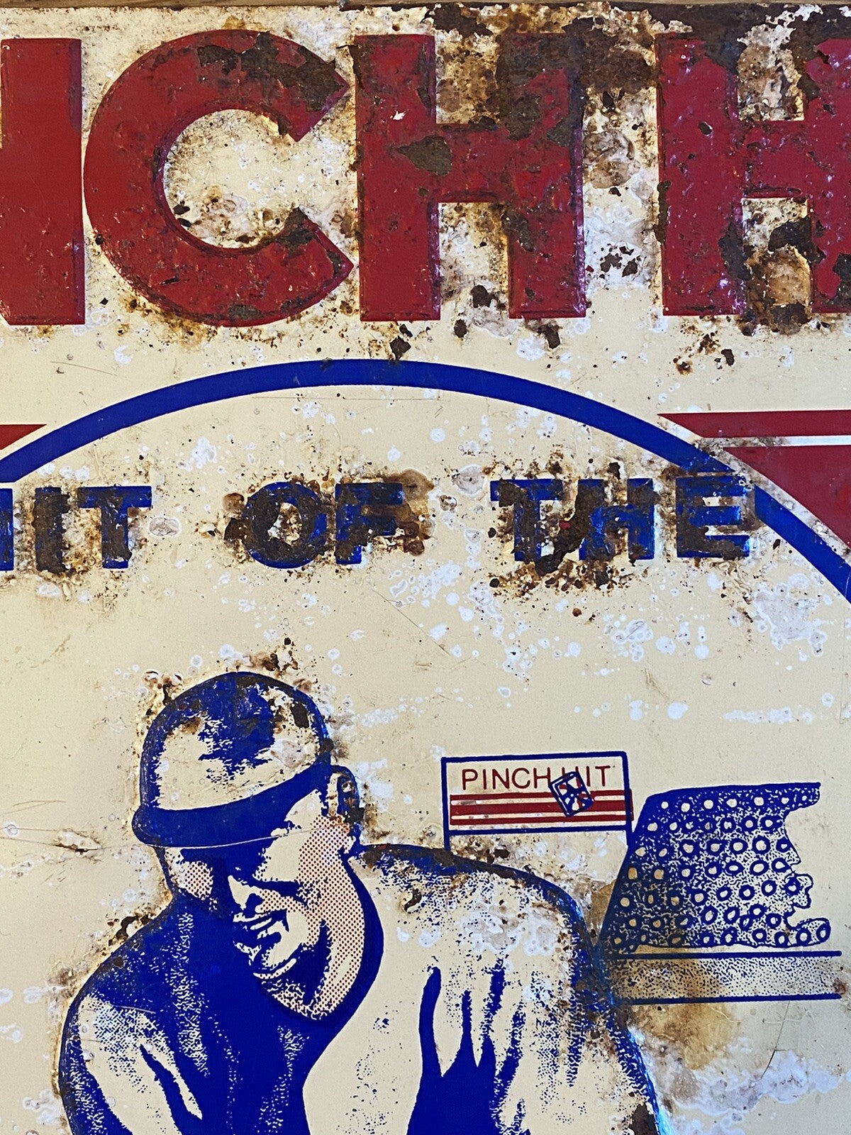 Original Vintage Antique Pinch Hit Chewing Tobacco Baseball Tin Sign Not Enamel
