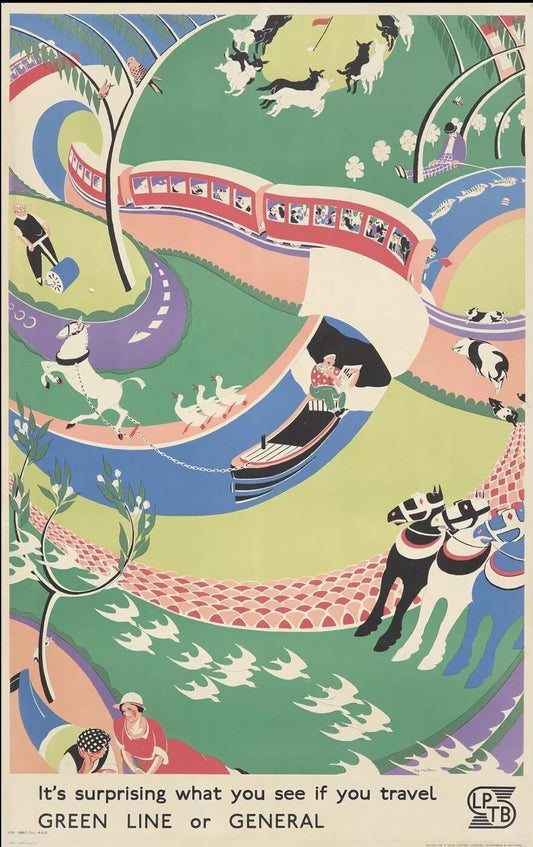 Original Vintage Art Deco 1933 London Transport Green Line Roy Meldrum Poster A-