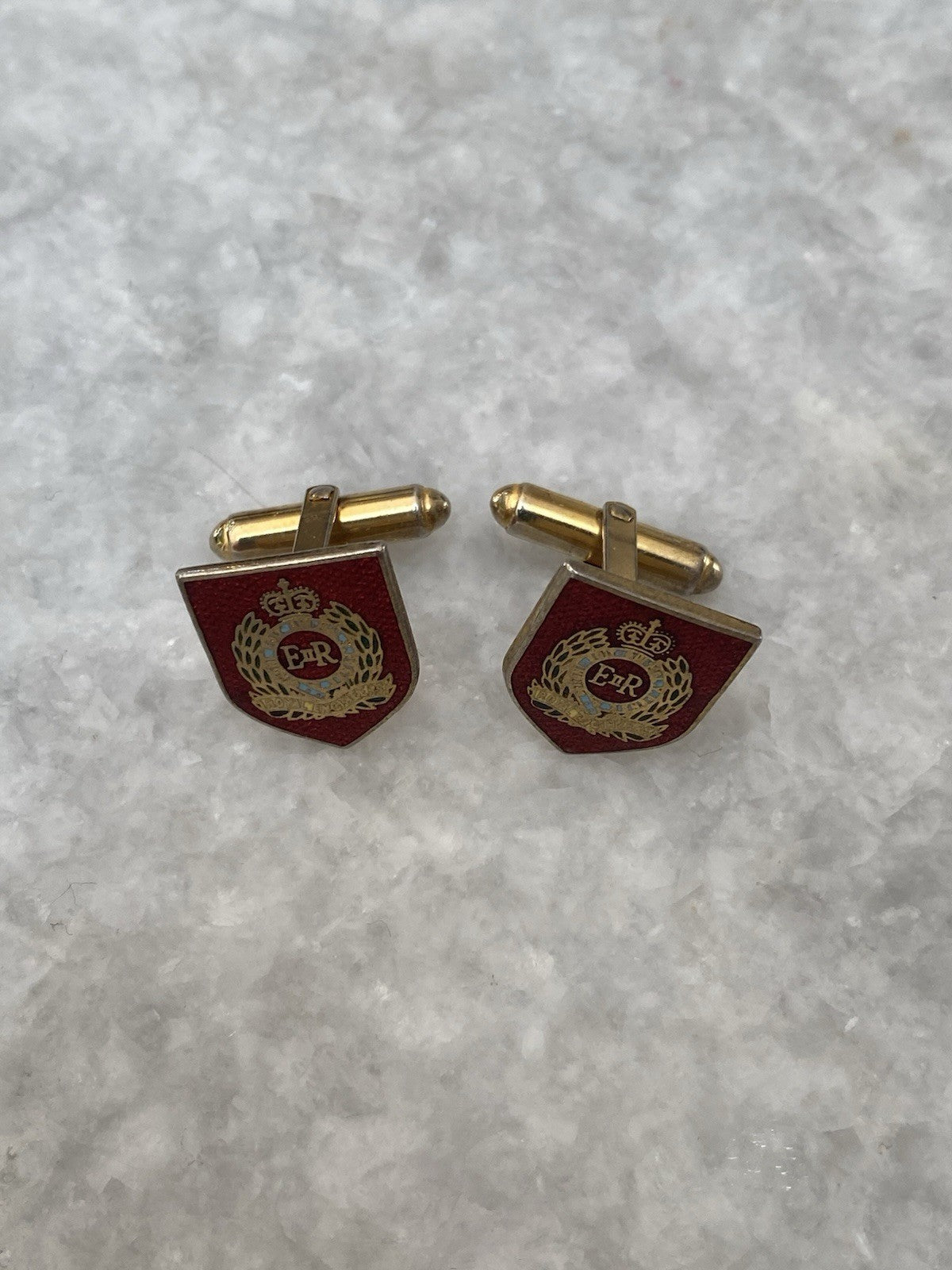 Vintage Pair Of Gold Plated Enamel Royal Engineers Military Regiment Cufflinks