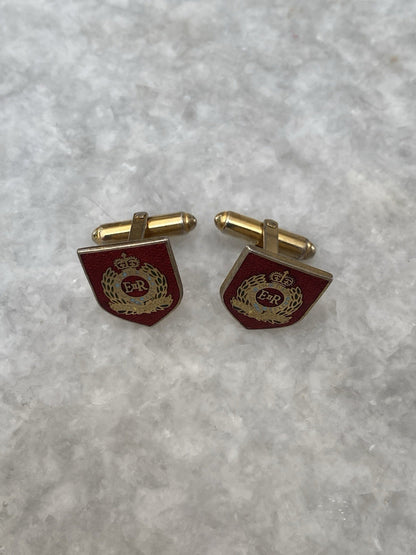 Vintage Pair Of Gold Plated Enamel Royal Engineers Military Regiment Cufflinks