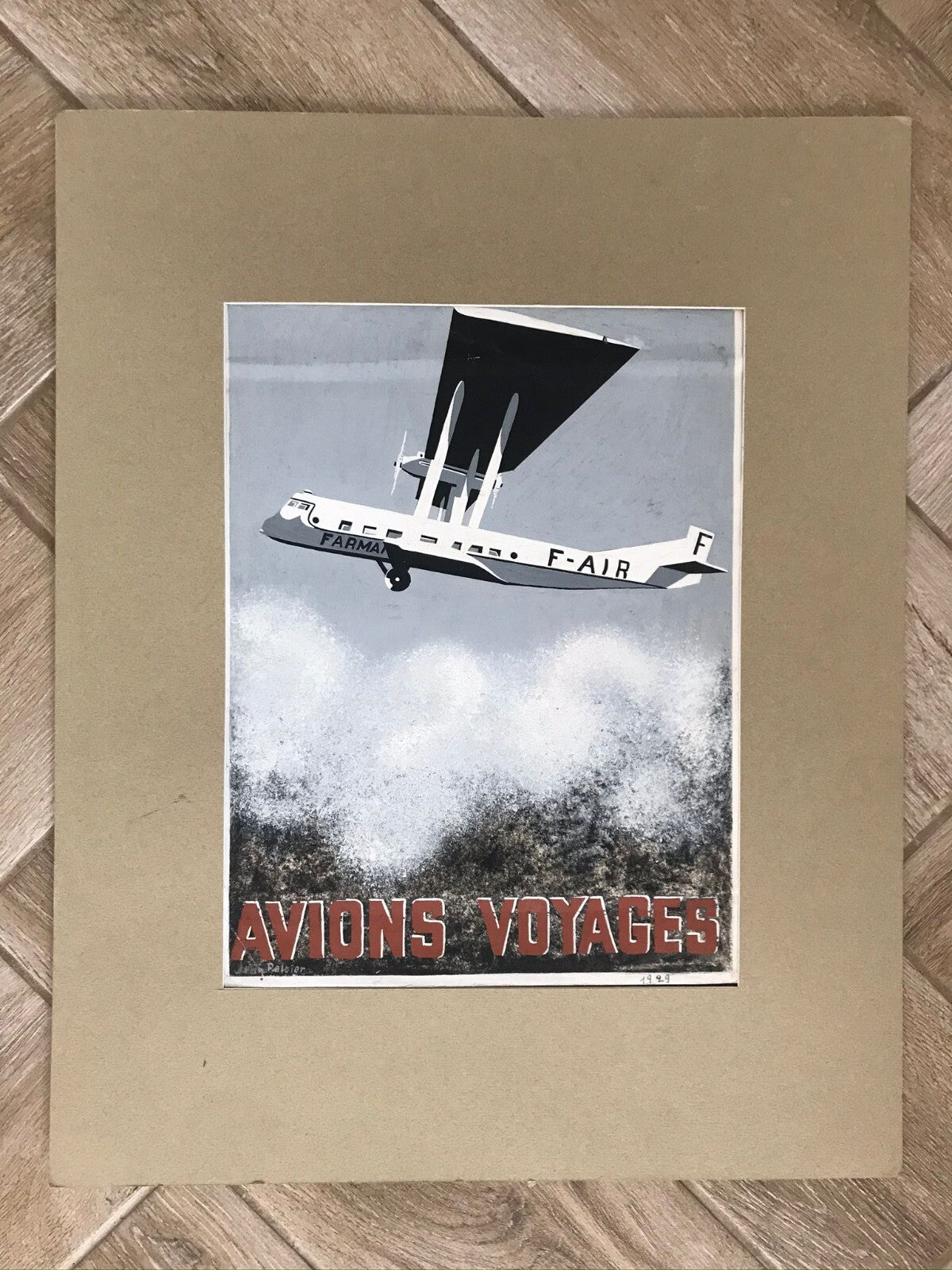 Original Vintage Hand Painted Maquette Art Deco Travel Aviation Aeroplane Poster