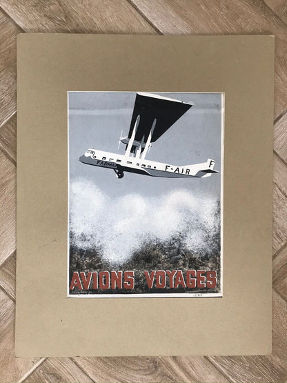 Original Vintage Hand Painted Maquette Art Deco Travel Aviation Aeroplane Poster