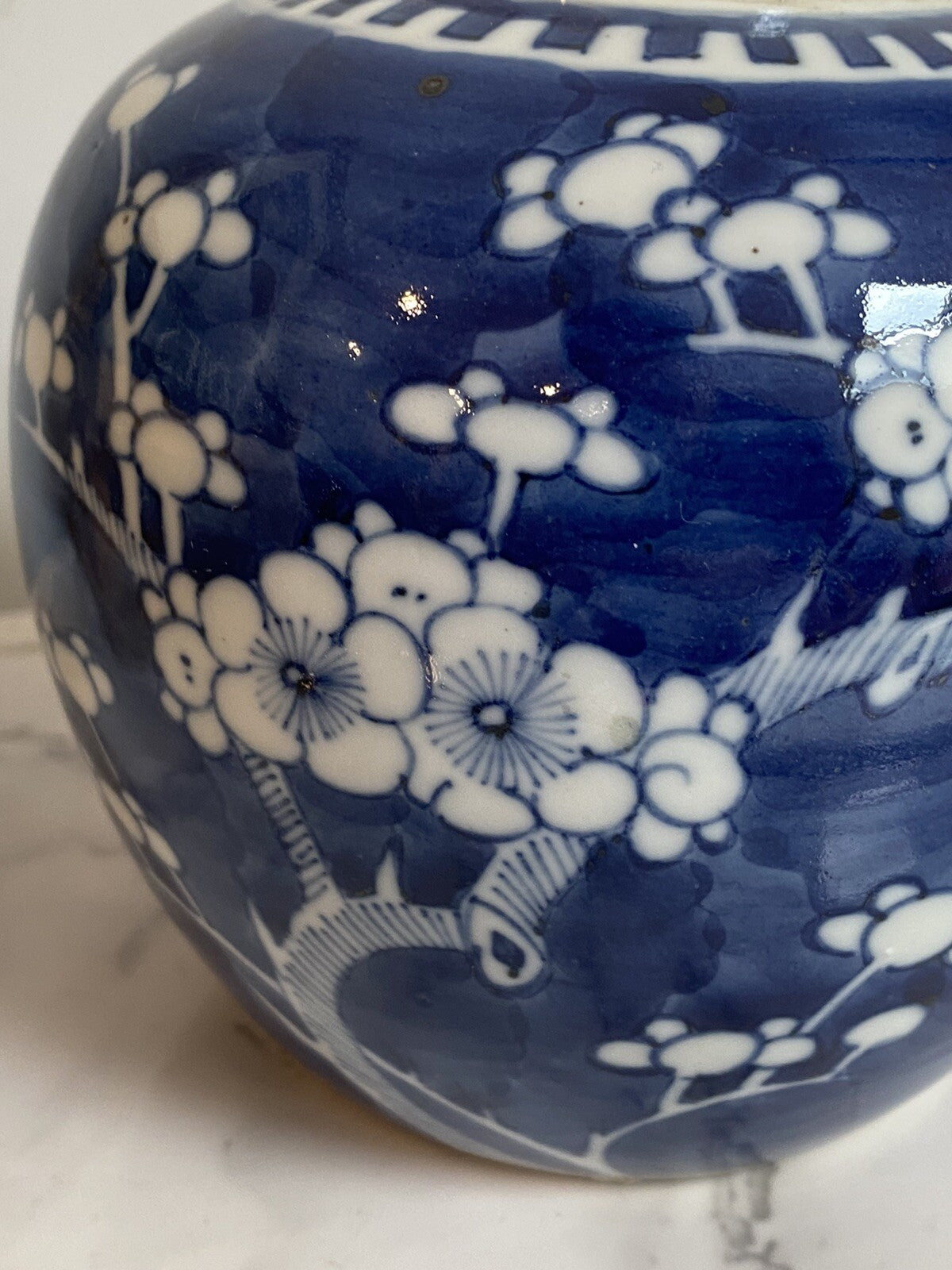 Antique Chinese Blue And White Prunus Ginger Jar Kangxi Double Ring Mark Asian