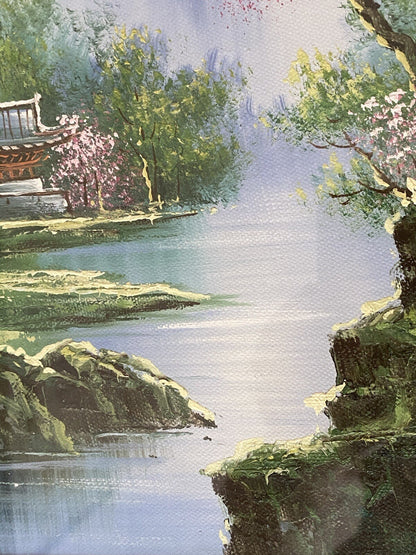 Vintage Chinese Landscape Oil Painting Huangshan Mountains 20th Century Asian