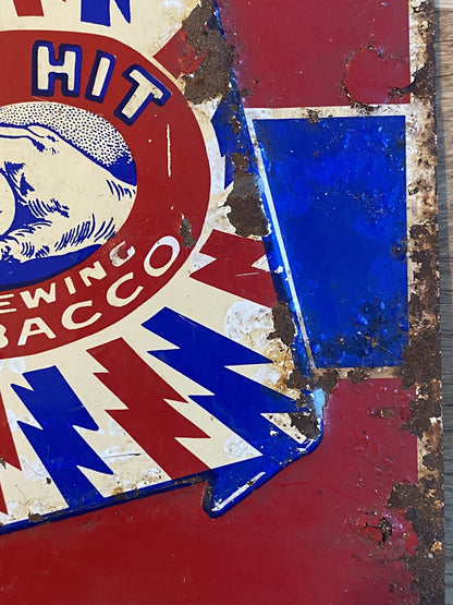 Original Vintage Antique Pinch Hit Chewing Tobacco Baseball Tin Sign Not Enamel