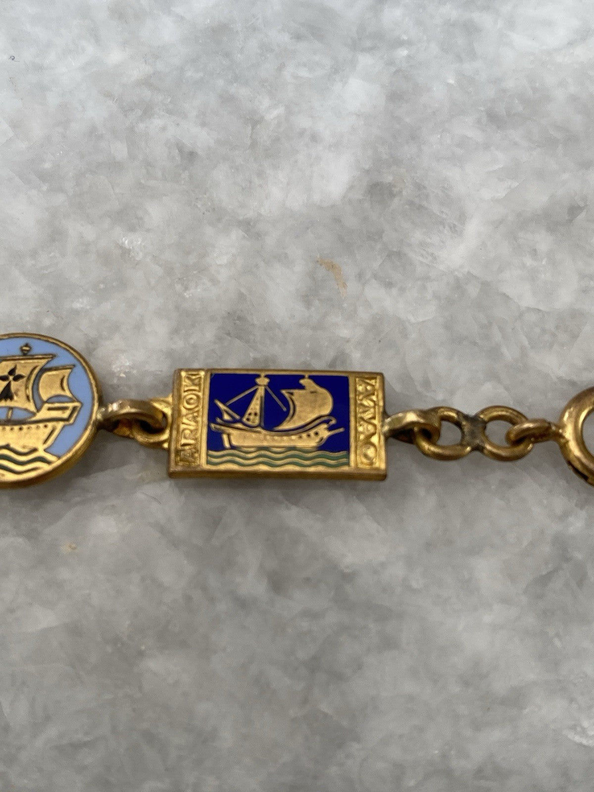 Rare Art Deco Kelt Studio Creston Celtic Enamel Bracelet Ship Boat French France
