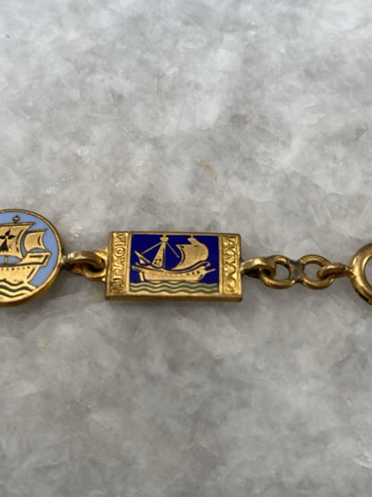 Rare Art Deco Kelt Studio Creston Celtic Enamel Bracelet Ship Boat French France