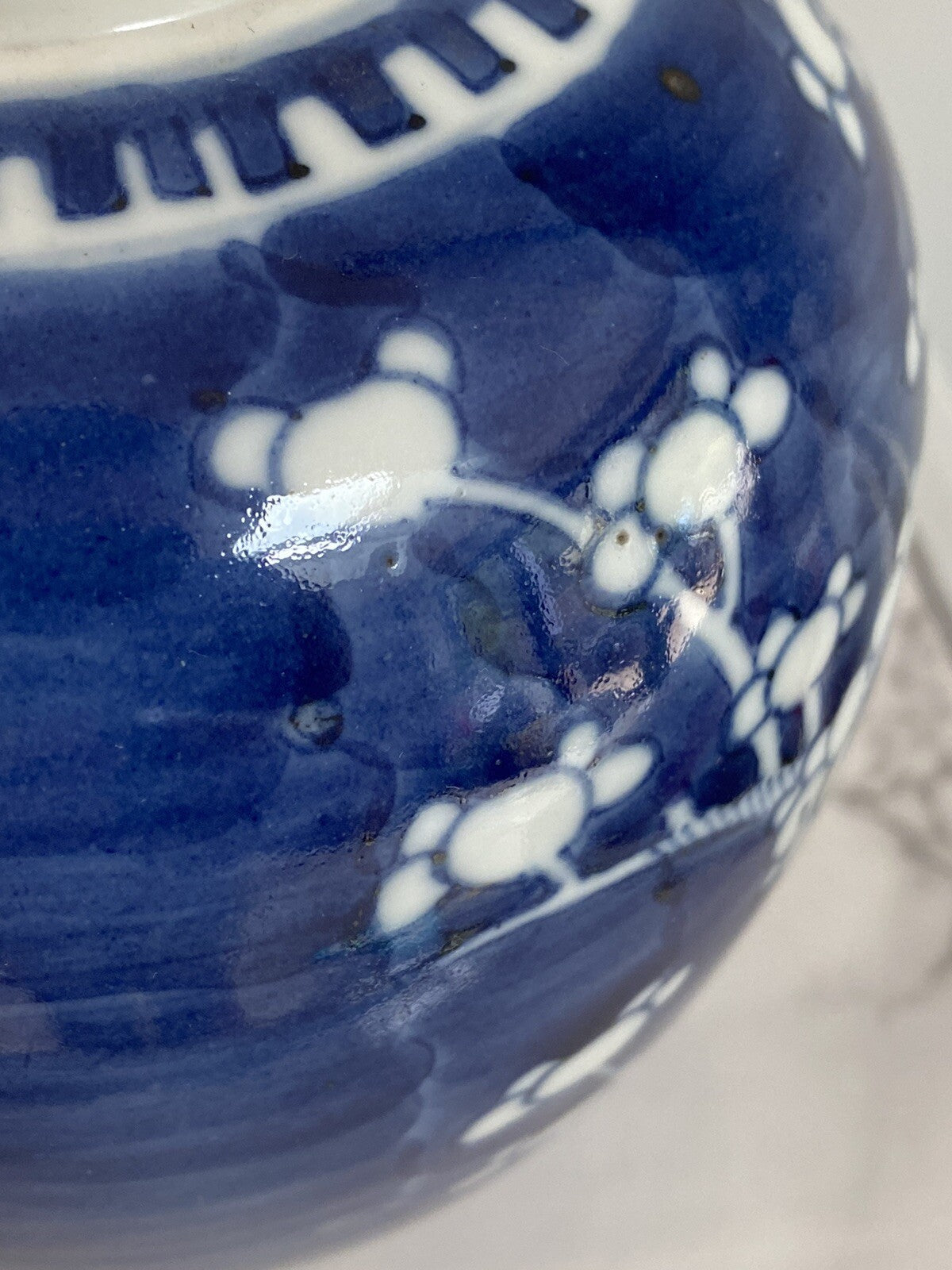 Antique Chinese Blue And White Prunus Ginger Jar Kangxi Double Ring Mark Asian