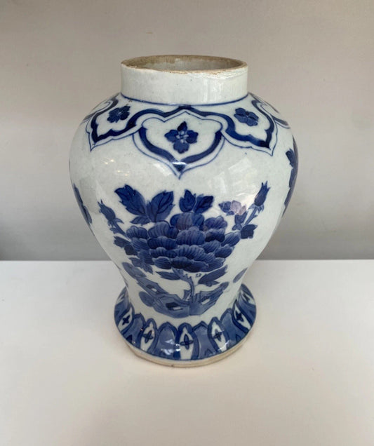 Chinese Antique Qing Dynasty Blue White Porcelain Vase Asian Ceramic Baluster