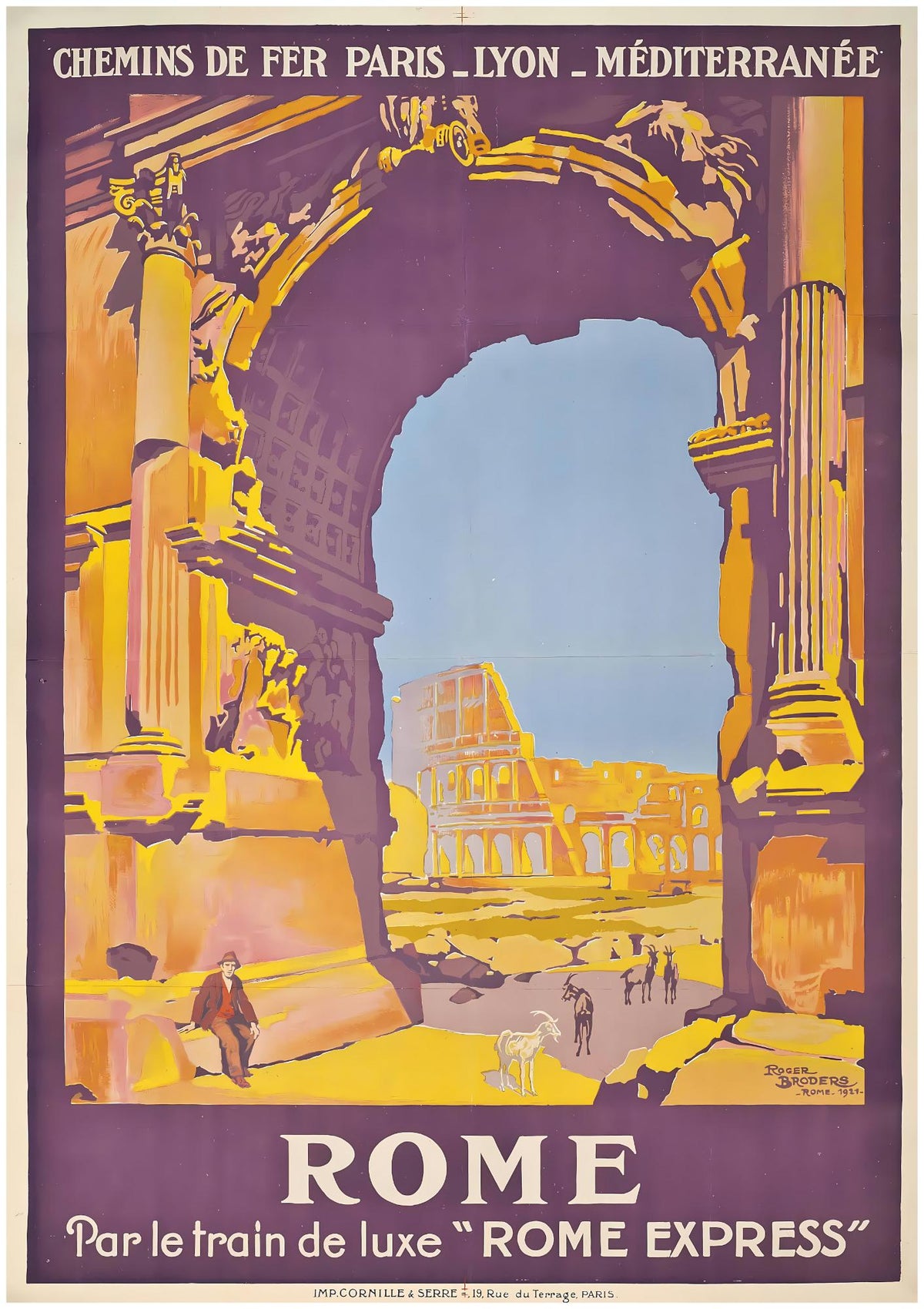 Roger Broders Rome Via Rome Express - Vintage Railway Art Deco Travel Poster Print