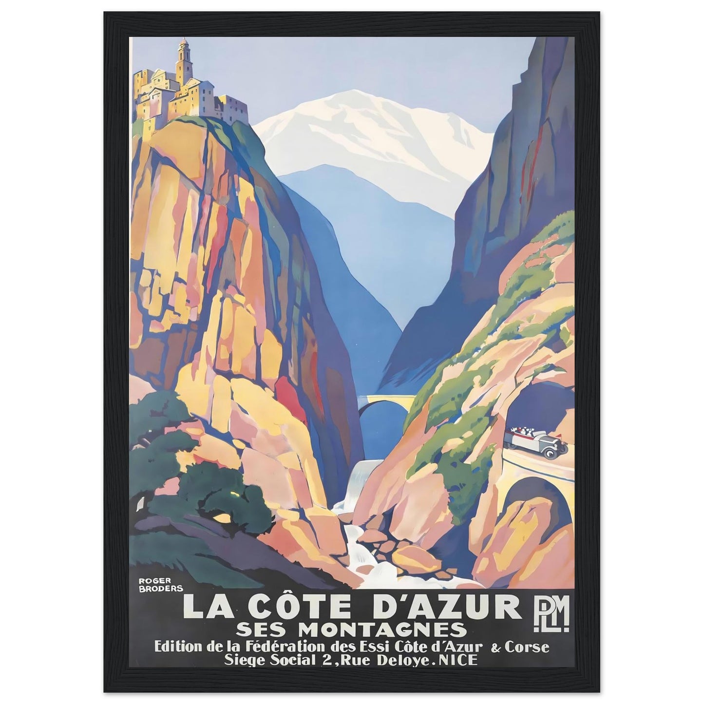 A modern, classic pine wooden black frame for vintage travel posters