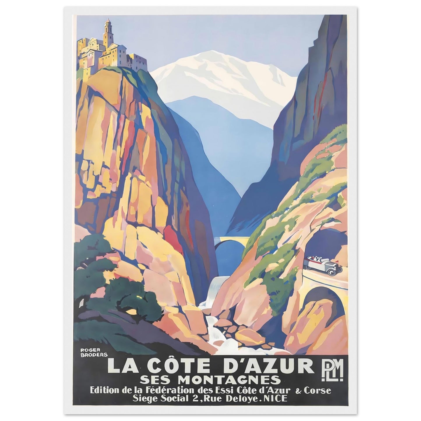 A minimalist white wooden frame with a smooth finish, showcasing a vintage travel poster.