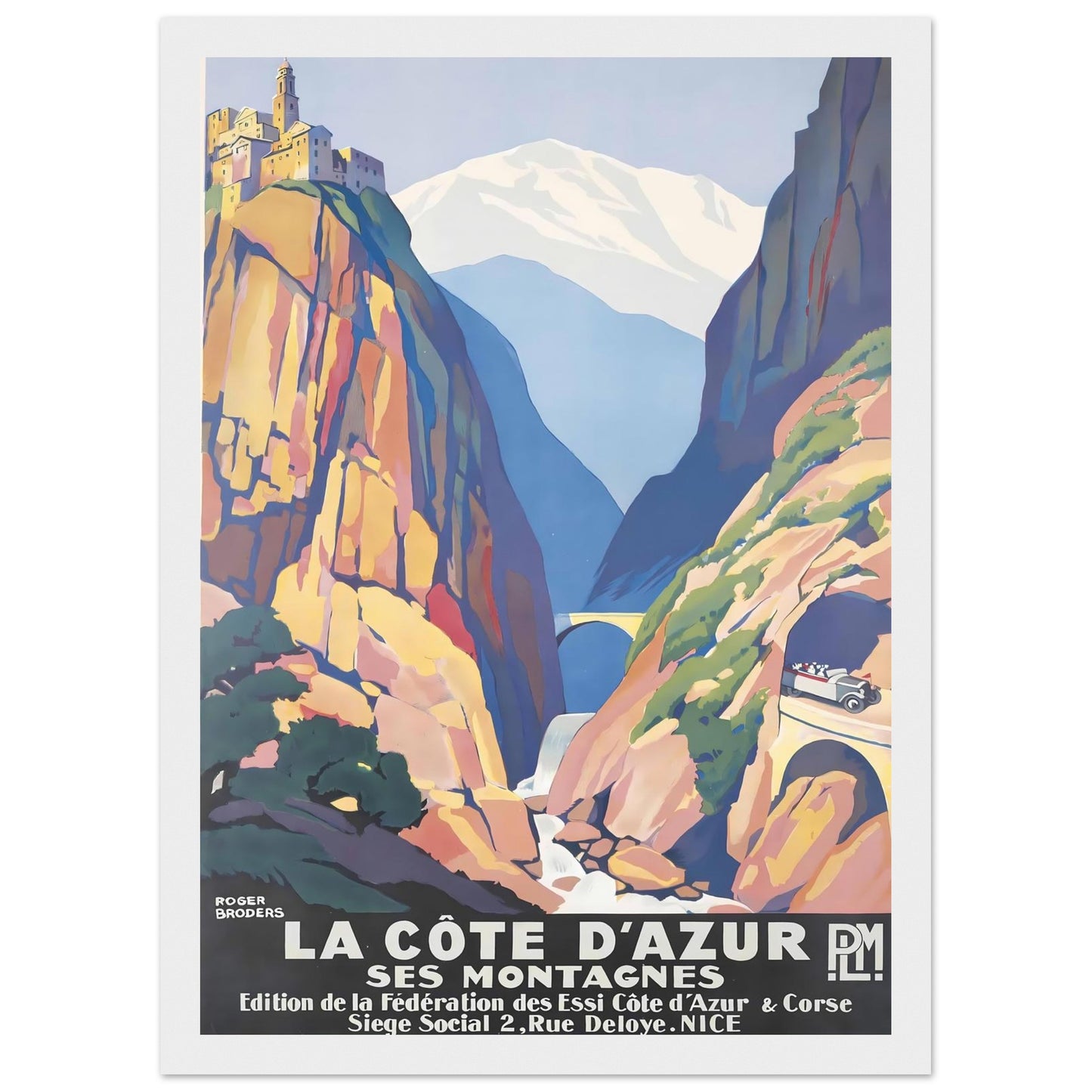 A minimalist white wooden frame with a smooth finish, showcasing a vintage travel poster.